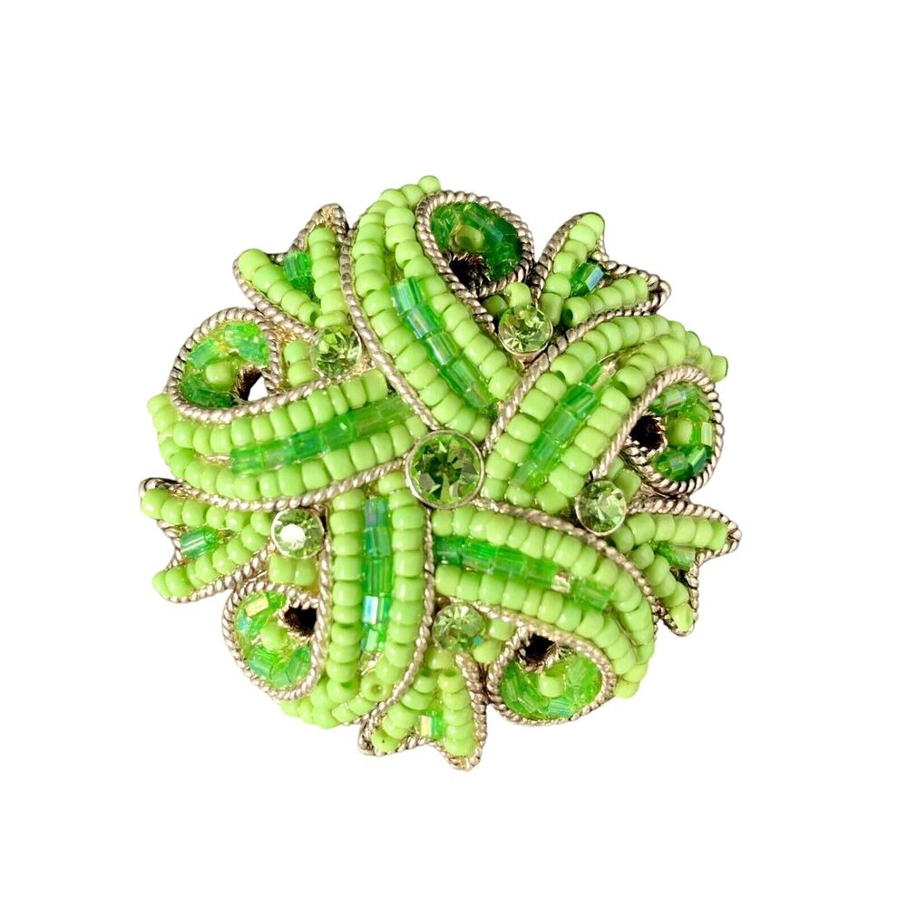 Vintage/Estate Peridot Green Beaded Brooch/Pin/Pendant Signed BEST